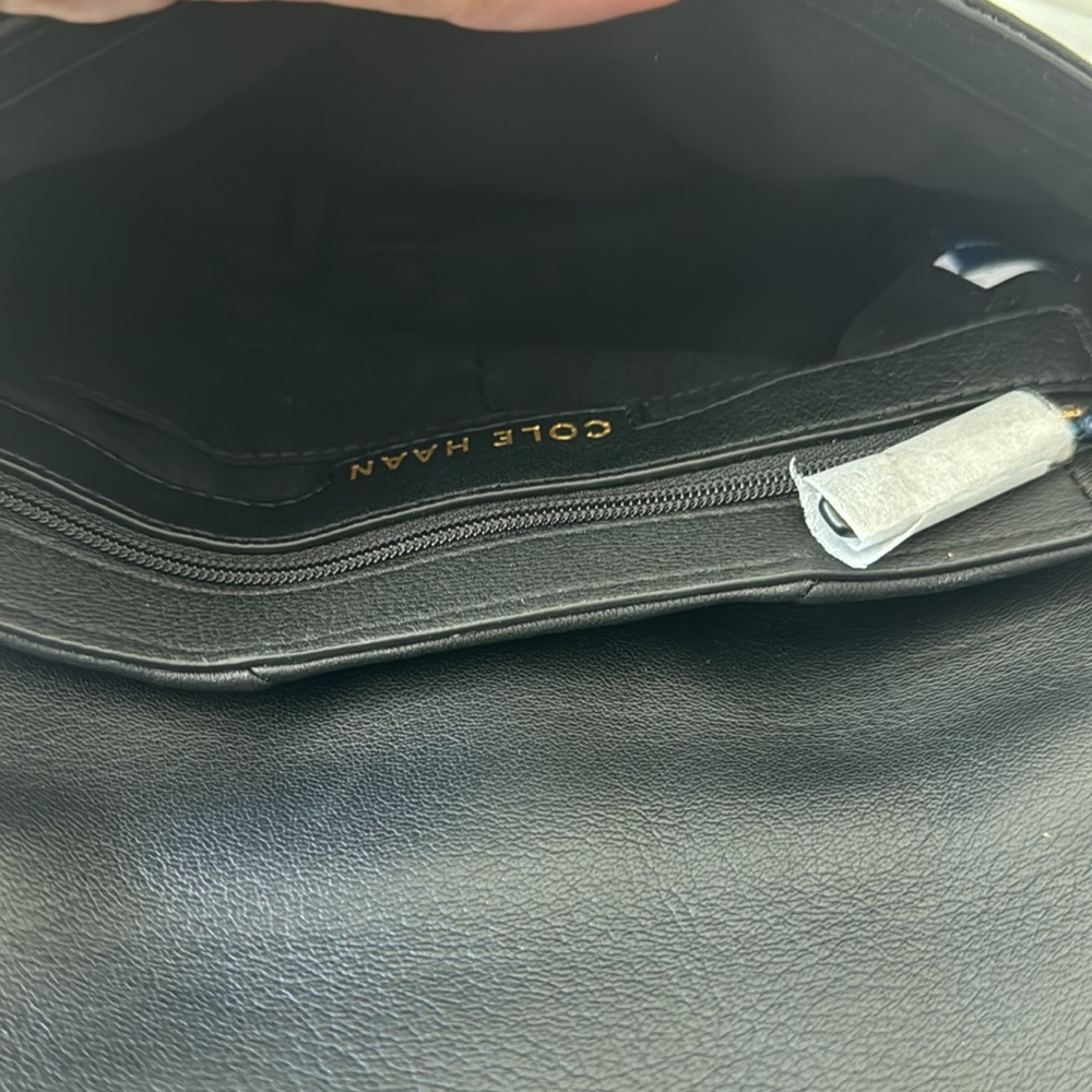 Cole Haan Crystal Quilt Leather Clutch Crossbody Black W Chain Strap - Picture 11 of 13
